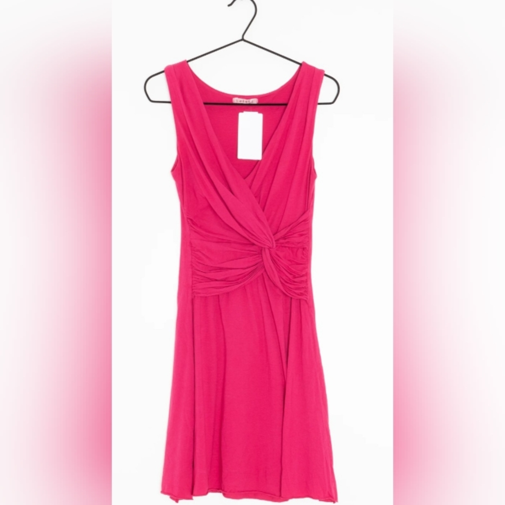 Anthropologie Dress Jersey Knit Top Knot Waist hot pink Velvet Graham Spencer S